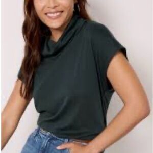 Evereve Dark Green Short Sleeve Cowl Neck Sweater